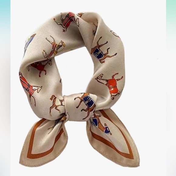 Equestrian Print 100% Mulberry Silk Scarf - Picture 1 of 2
